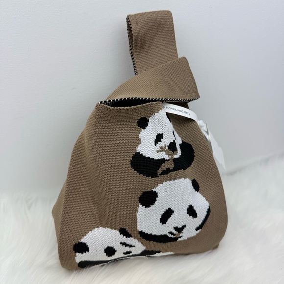 NWT Dark Chocolate Pandas Compact Stylish Essentials Handheld Bag - Picture 4 of 8